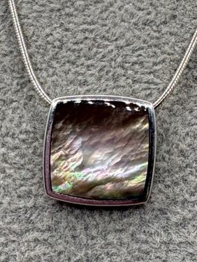 Boma  Abalone Square Pendant Necklace Silver Italian 925 Sterling Snake Chain
